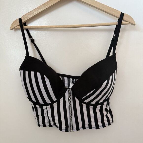 Vintage Morbid Threads Top Corset Womens 38D Black Striped Zip Gothic Punk Y2K - Picture 1 of 7